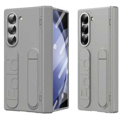 For Samsung Galaxy Z Fold5 5G Case Kickstand Wristband PC Phone Cover with Tempered Glass Film