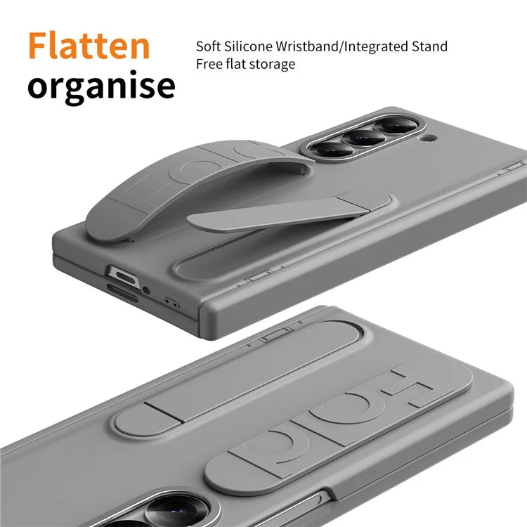 For Samsung Galaxy Z Fold5 5G Case Kickstand Wristband PC Phone Cover with Tempered Glass Film