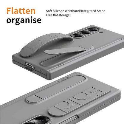 For Samsung Galaxy Z Fold5 5G Case Kickstand Wristband PC Phone Cover with Tempered Glass Film