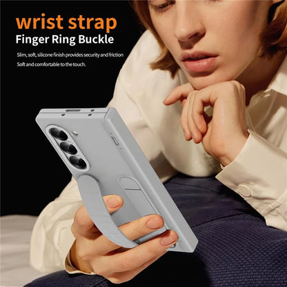 For Samsung Galaxy Z Fold5 5G Case Kickstand Wristband PC Phone Cover with Tempered Glass Film