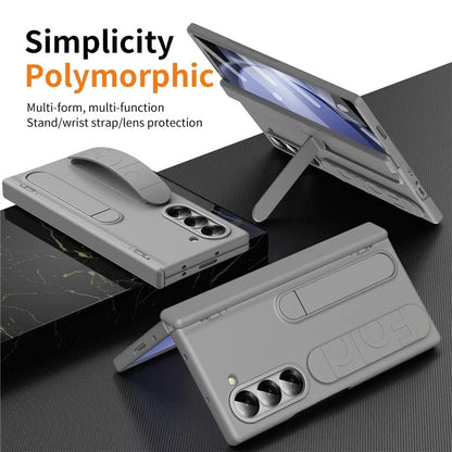 For Samsung Galaxy Z Fold5 5G Case Kickstand Wristband PC Phone Cover with Tempered Glass Film
