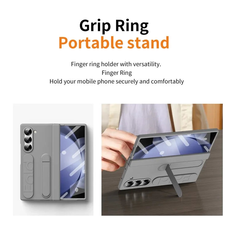 For Samsung Galaxy Z Fold5 5G Case Kickstand Wristband PC Phone Cover with Tempered Glass Film