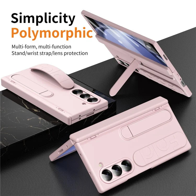 For Samsung Galaxy Z Fold5 5G Case Kickstand Wristband PC Phone Cover with Tempered Glass Film