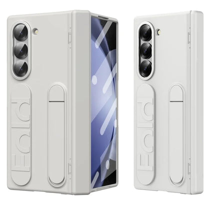 For Samsung Galaxy Z Fold5 5G Case Kickstand Wristband PC Phone Cover with Tempered Glass Film