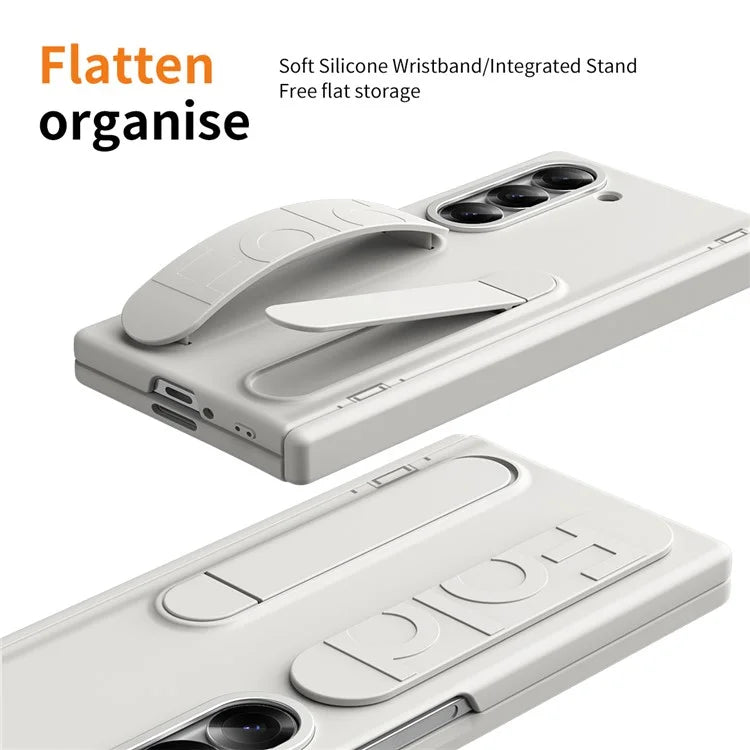 For Samsung Galaxy Z Fold5 5G Case Kickstand Wristband PC Phone Cover with Tempered Glass Film