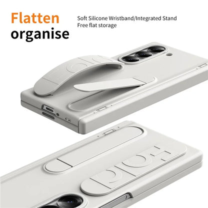 For Samsung Galaxy Z Fold5 5G Case Kickstand Wristband PC Phone Cover with Tempered Glass Film