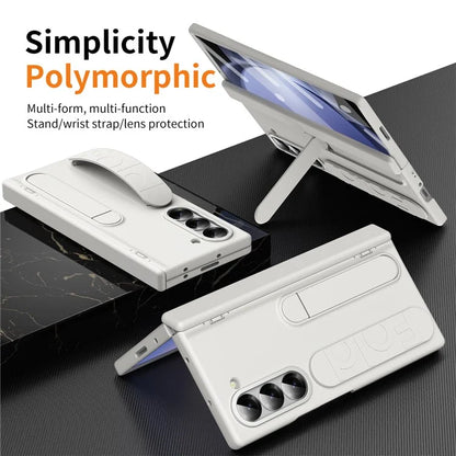 For Samsung Galaxy Z Fold5 5G Case Kickstand Wristband PC Phone Cover with Tempered Glass Film