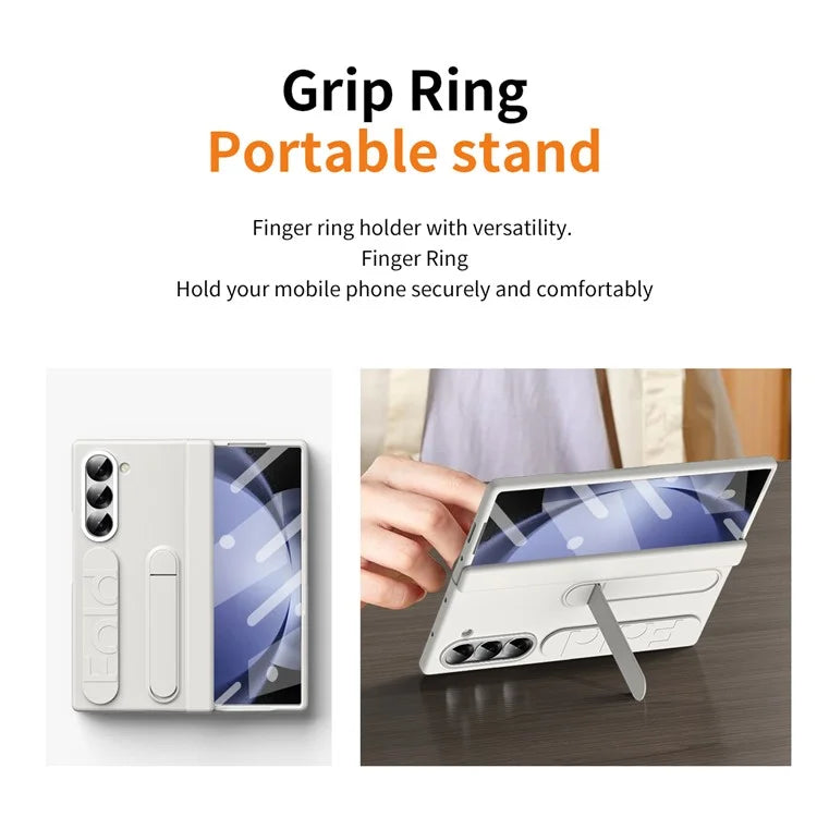 For Samsung Galaxy Z Fold5 5G Case Kickstand Wristband PC Phone Cover with Tempered Glass Film