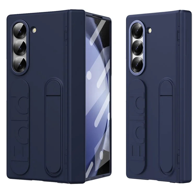 For Samsung Galaxy Z Fold5 5G Case Kickstand Wristband PC Phone Cover with Tempered Glass Film