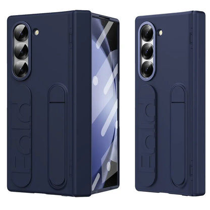 For Samsung Galaxy Z Fold5 5G Case Kickstand Wristband PC Phone Cover with Tempered Glass Film