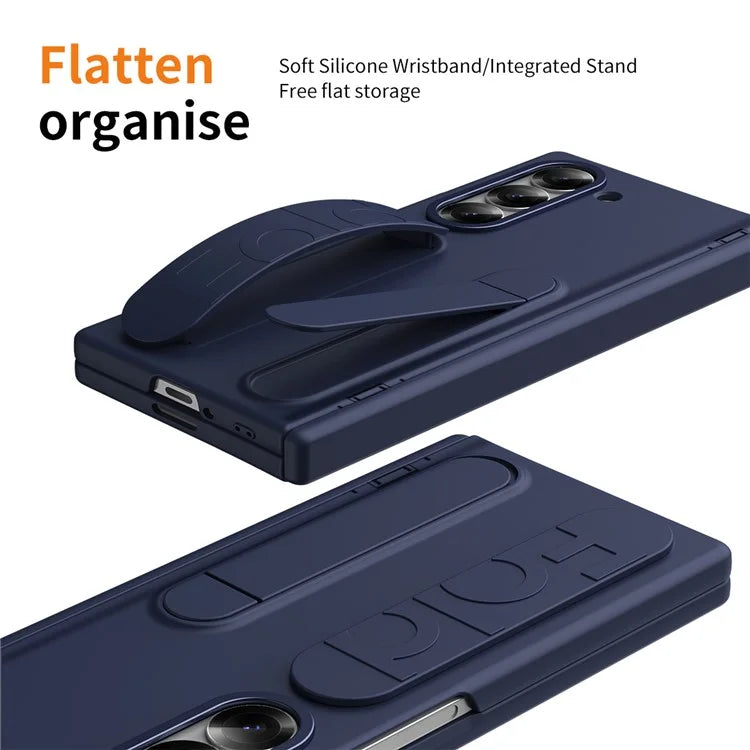 For Samsung Galaxy Z Fold5 5G Case Kickstand Wristband PC Phone Cover with Tempered Glass Film