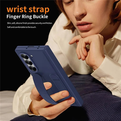 For Samsung Galaxy Z Fold5 5G Case Kickstand Wristband PC Phone Cover with Tempered Glass Film