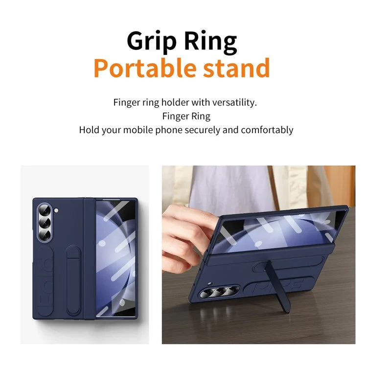 For Samsung Galaxy Z Fold5 5G Case Kickstand Wristband PC Phone Cover with Tempered Glass Film