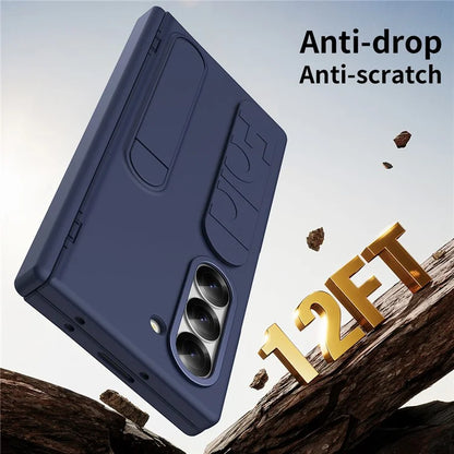 For Samsung Galaxy Z Fold5 5G Case Kickstand Wristband PC Phone Cover with Tempered Glass Film