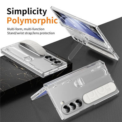For Samsung Galaxy Z Fold5 5G Case Kickstand Wristband PC Phone Cover with Tempered Glass Film