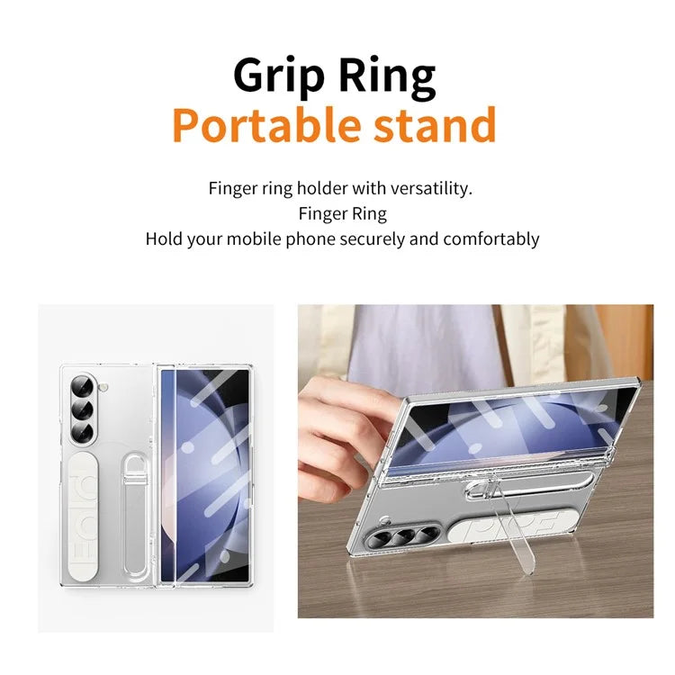 For Samsung Galaxy Z Fold5 5G Case Kickstand Wristband PC Phone Cover with Tempered Glass Film