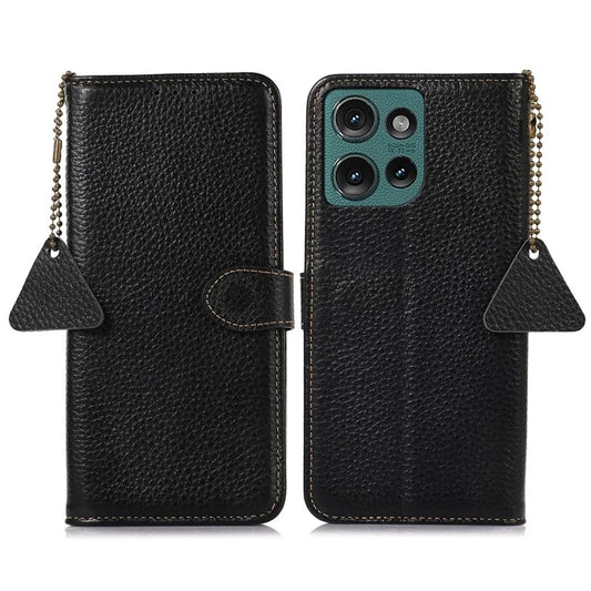 For Motorola Edge 50 5G Case RFID Blocking Litchi Texture Genuine Cow Leather Phone Cover
