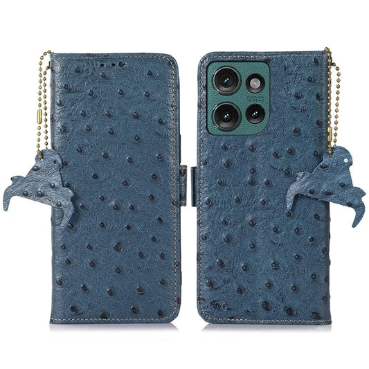 For Motorola Edge 50 5G Case RFID Blocking Genuine Cow Leather Phone Case Ostrich Texture