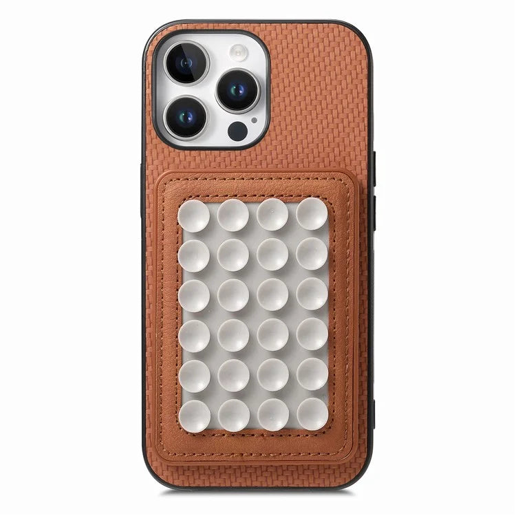 For iPhone 16 Pro Max Case Carbon Fiber Texture Leather Back Cover with Magnetic Detachable Suction Cup
