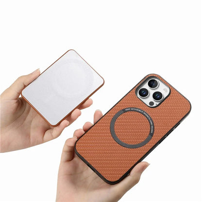 For iPhone 16 Pro Max Case Carbon Fiber Texture Leather Back Cover with Magnetic Detachable Suction Cup