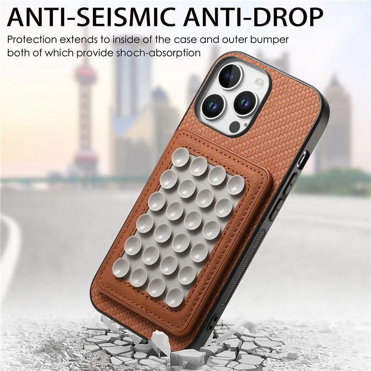 For iPhone 16 Pro Max Case Carbon Fiber Texture Leather Back Cover with Magnetic Detachable Suction Cup