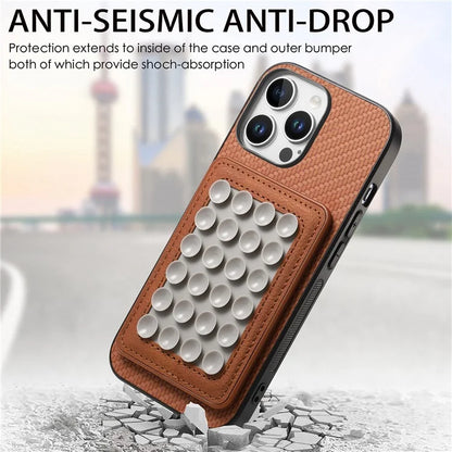 For iPhone 16 Pro Max Case Carbon Fiber Texture Leather Back Cover with Magnetic Detachable Suction Cup