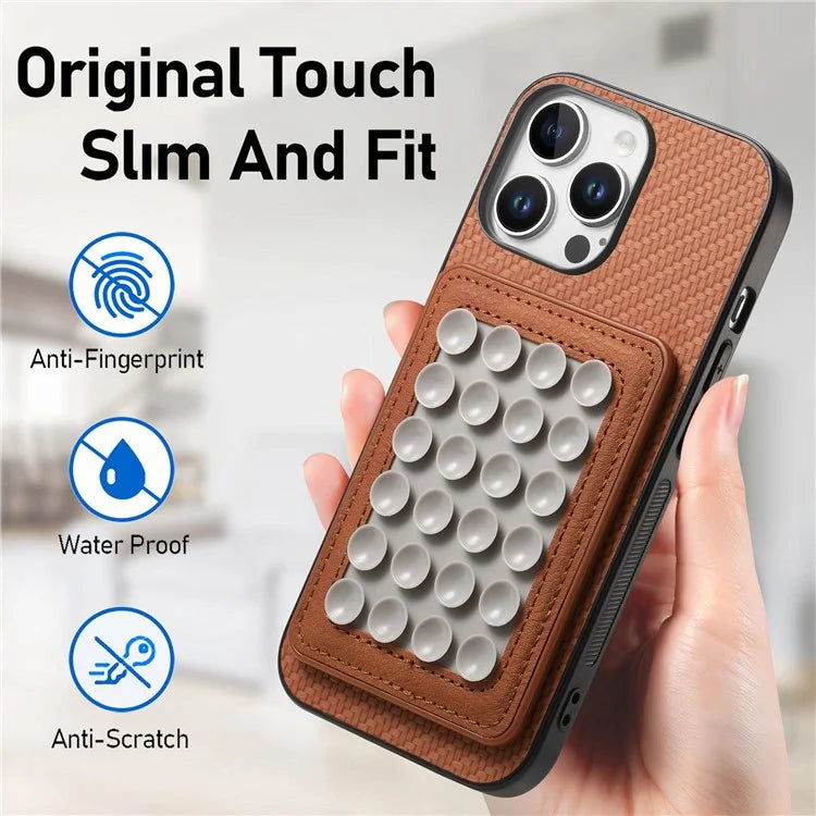 For iPhone 16 Pro Max Case Carbon Fiber Texture Leather Back Cover with Magnetic Detachable Suction Cup