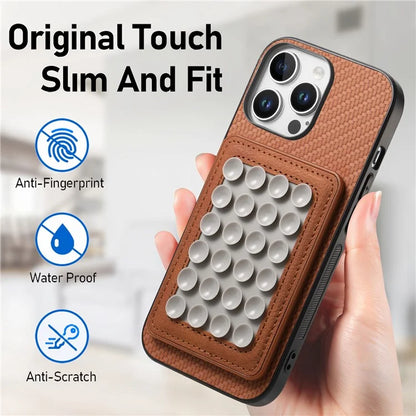 For iPhone 16 Pro Max Case Carbon Fiber Texture Leather Back Cover with Magnetic Detachable Suction Cup