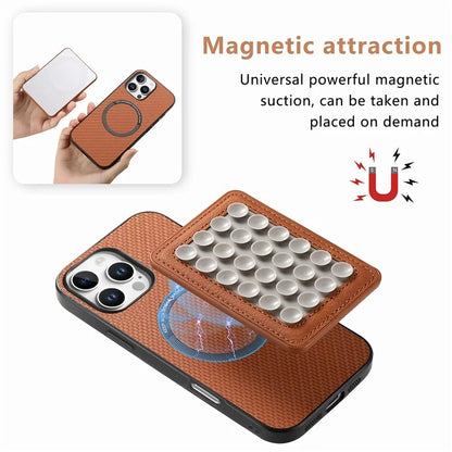 For iPhone 16 Pro Max Case Carbon Fiber Texture Leather Back Cover with Magnetic Detachable Suction Cup