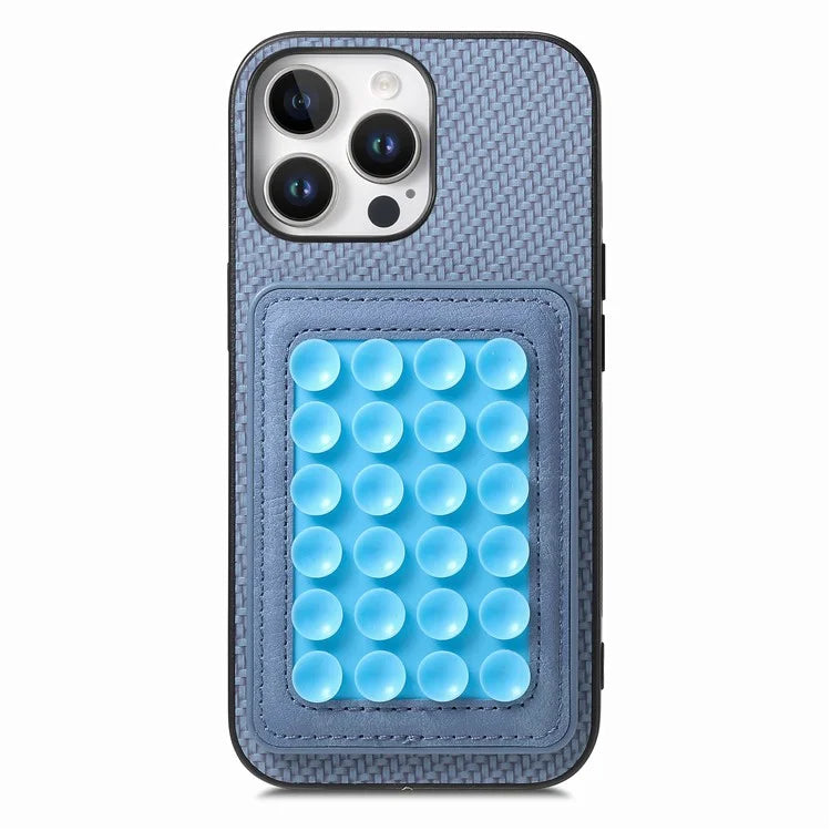 For iPhone 16 Pro Max Case Carbon Fiber Texture Leather Back Cover with Magnetic Detachable Suction Cup
