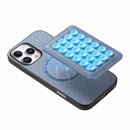 For iPhone 16 Pro Max Case Carbon Fiber Texture Leather Back Cover with Magnetic Detachable Suction Cup