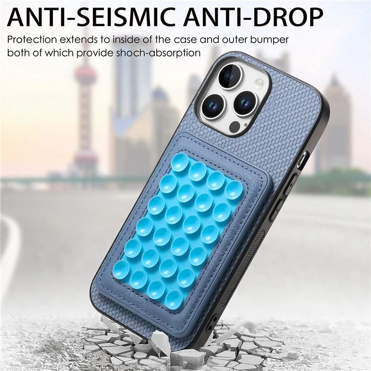 For iPhone 16 Pro Max Case Carbon Fiber Texture Leather Back Cover with Magnetic Detachable Suction Cup