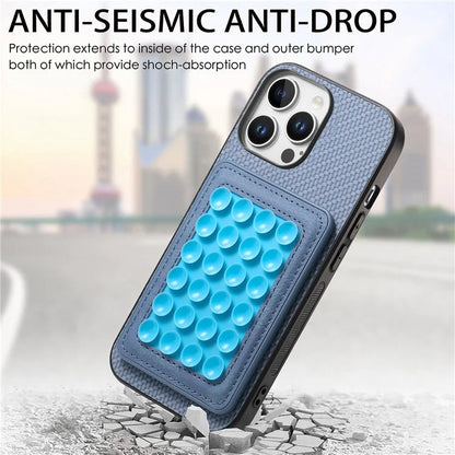 For iPhone 16 Pro Max Case Carbon Fiber Texture Leather Back Cover with Magnetic Detachable Suction Cup
