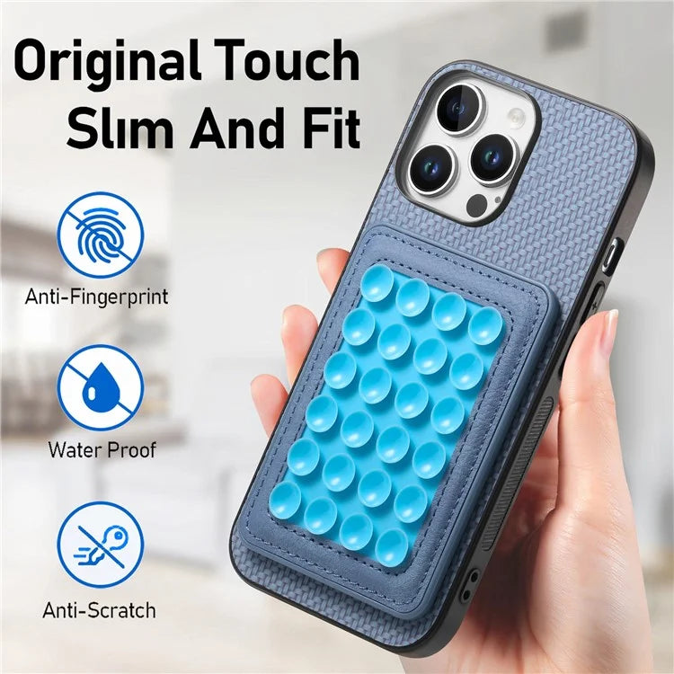 For iPhone 16 Pro Max Case Carbon Fiber Texture Leather Back Cover with Magnetic Detachable Suction Cup