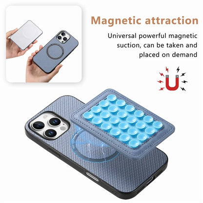 For iPhone 16 Pro Max Case Carbon Fiber Texture Leather Back Cover with Magnetic Detachable Suction Cup