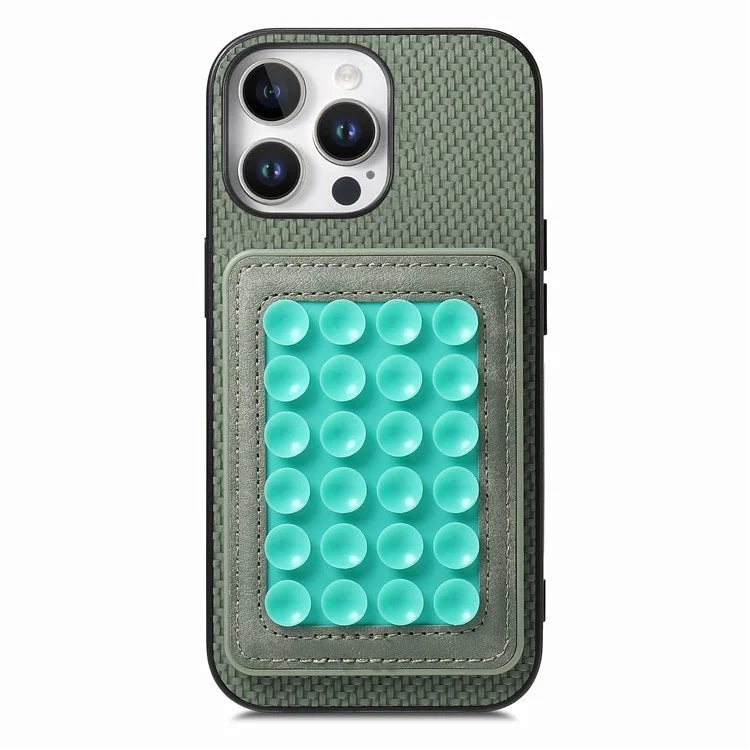 For iPhone 16 Pro Max Case Carbon Fiber Texture Leather Back Cover with Magnetic Detachable Suction Cup