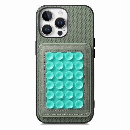 For iPhone 16 Pro Max Case Carbon Fiber Texture Leather Back Cover with Magnetic Detachable Suction Cup