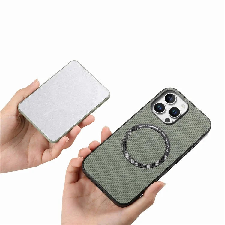 For iPhone 16 Pro Max Case Carbon Fiber Texture Leather Back Cover with Magnetic Detachable Suction Cup