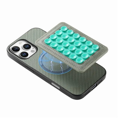 For iPhone 16 Pro Max Case Carbon Fiber Texture Leather Back Cover with Magnetic Detachable Suction Cup