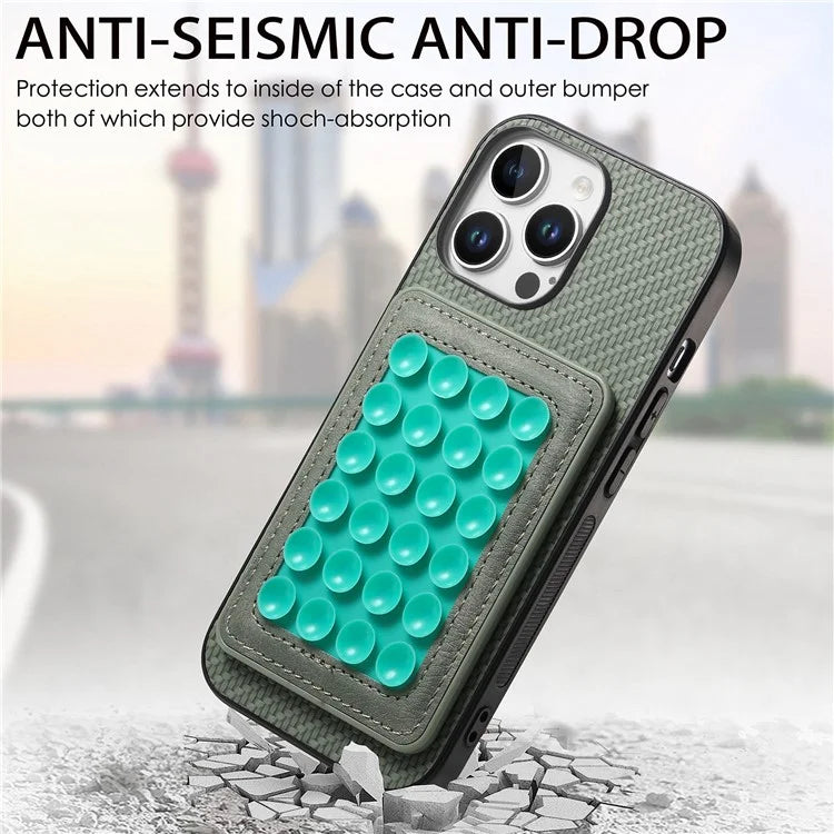 For iPhone 16 Pro Max Case Carbon Fiber Texture Leather Back Cover with Magnetic Detachable Suction Cup