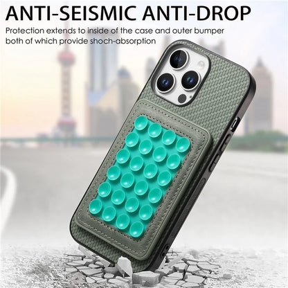 For iPhone 16 Pro Max Case Carbon Fiber Texture Leather Back Cover with Magnetic Detachable Suction Cup