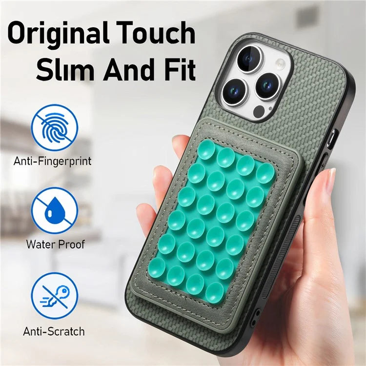 For iPhone 16 Pro Max Case Carbon Fiber Texture Leather Back Cover with Magnetic Detachable Suction Cup