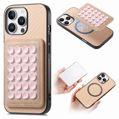 For iPhone 16 Pro Max Case Carbon Fiber Texture Leather Back Cover with Magnetic Detachable Suction Cup