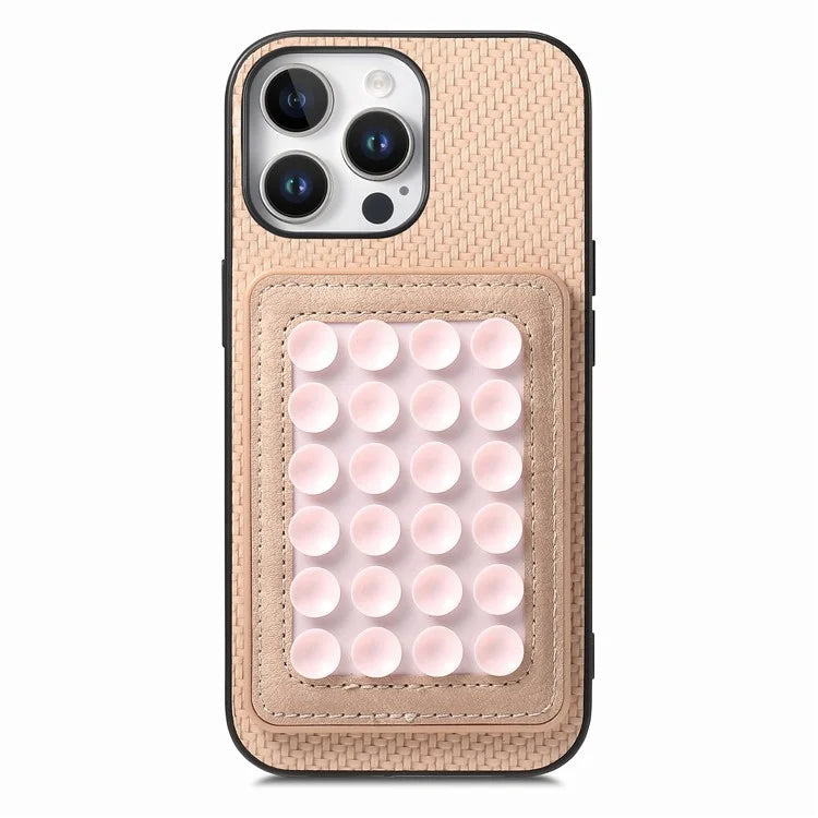For iPhone 16 Pro Max Case Carbon Fiber Texture Leather Back Cover with Magnetic Detachable Suction Cup