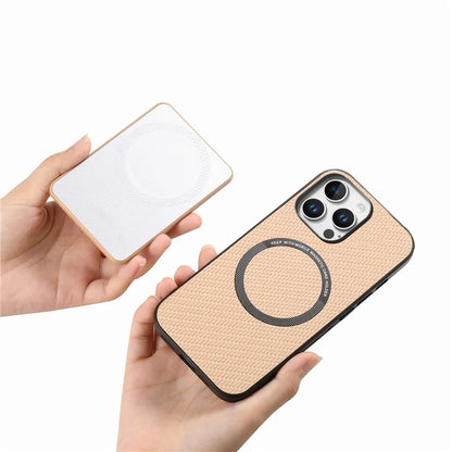 For iPhone 16 Pro Max Case Carbon Fiber Texture Leather Back Cover with Magnetic Detachable Suction Cup