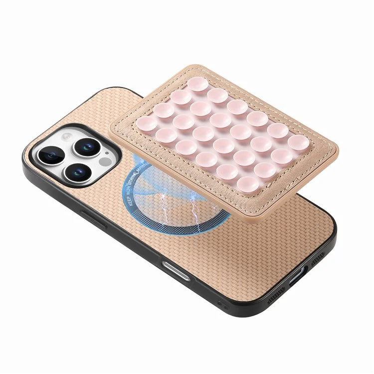 For iPhone 16 Pro Max Case Carbon Fiber Texture Leather Back Cover with Magnetic Detachable Suction Cup