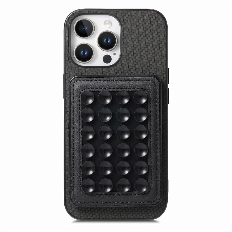 For iPhone 16 Pro Max Case Carbon Fiber Texture Leather Back Cover with Magnetic Detachable Suction Cup