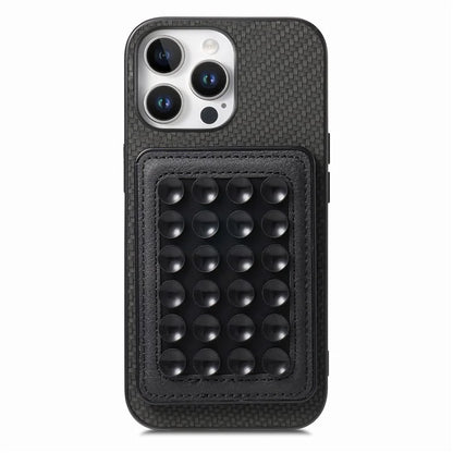 For iPhone 16 Pro Max Case Carbon Fiber Texture Leather Back Cover with Magnetic Detachable Suction Cup