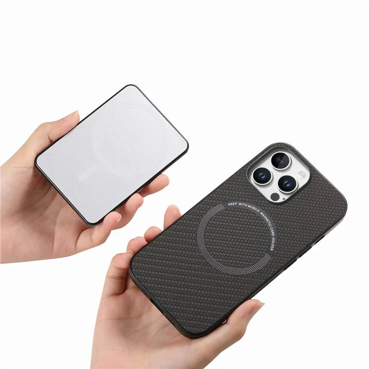 For iPhone 16 Pro Max Case Carbon Fiber Texture Leather Back Cover with Magnetic Detachable Suction Cup