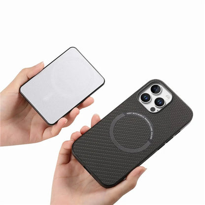 For iPhone 16 Pro Max Case Carbon Fiber Texture Leather Back Cover with Magnetic Detachable Suction Cup